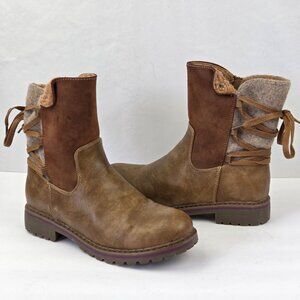 Patrizia Faux Leather Mid-Calf Boots Side Zipper & Back Lace Up Size 9